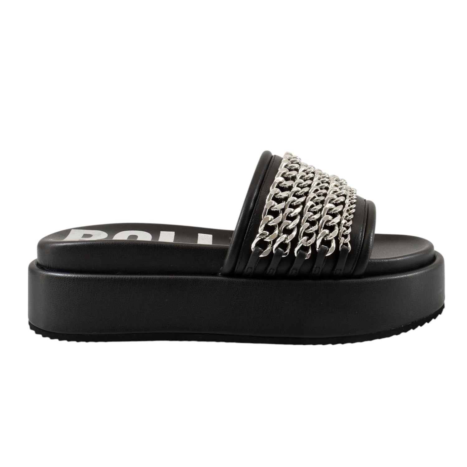 Buffalo Noa Chain Ciabatta Nera Platform con Catene da Donna