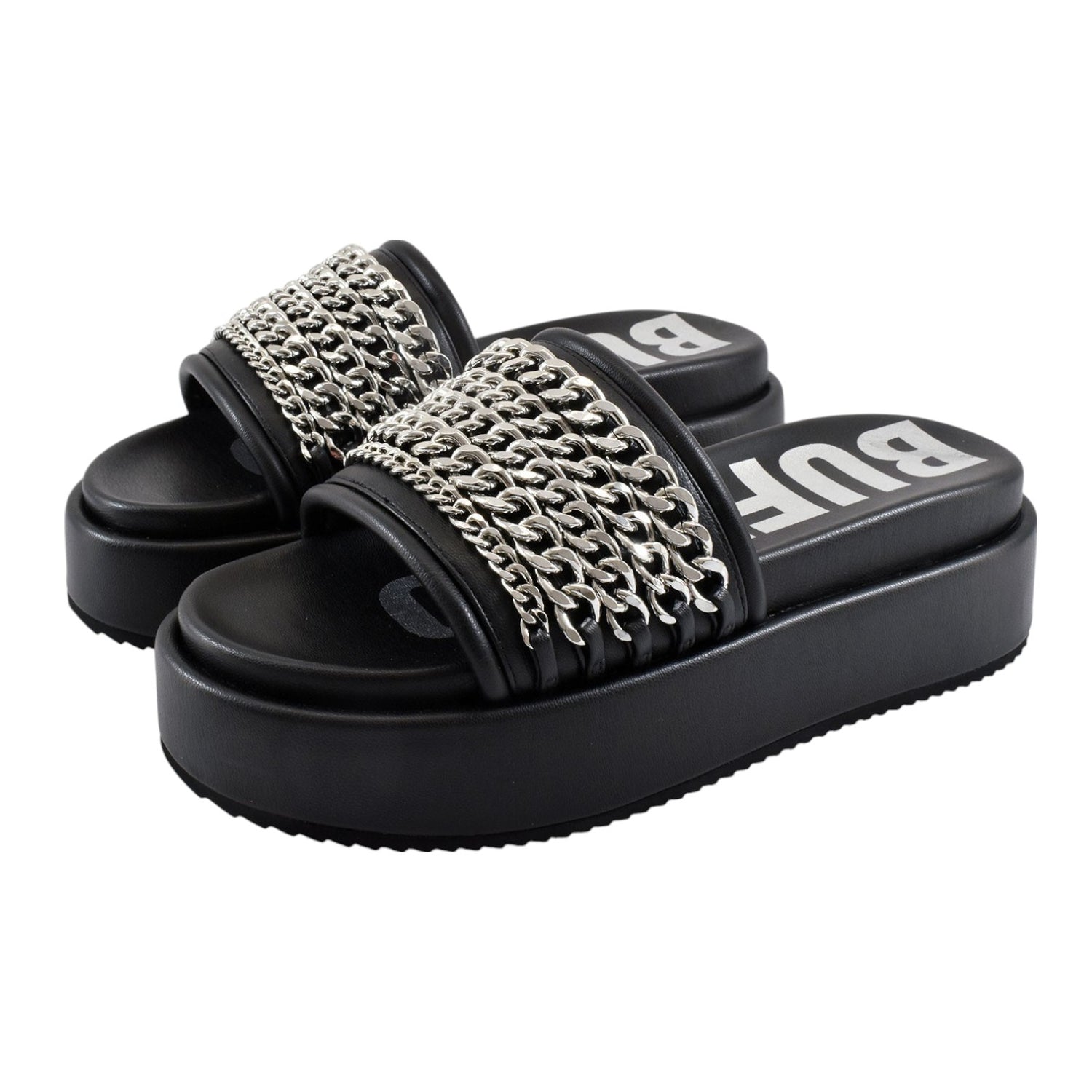 Buffalo Noa Chain Ciabatta Nera Platform con Catene da Donna
