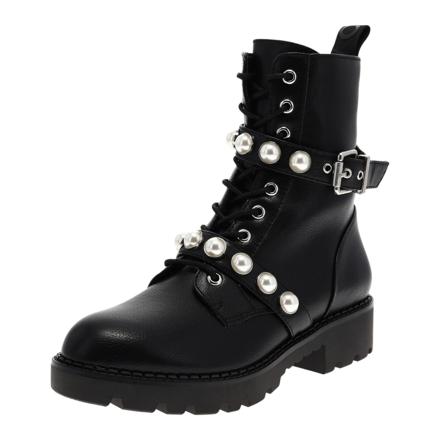 Buffalo Wave Pearl Laceup Mid Anfibio Alto con Perle da Donna