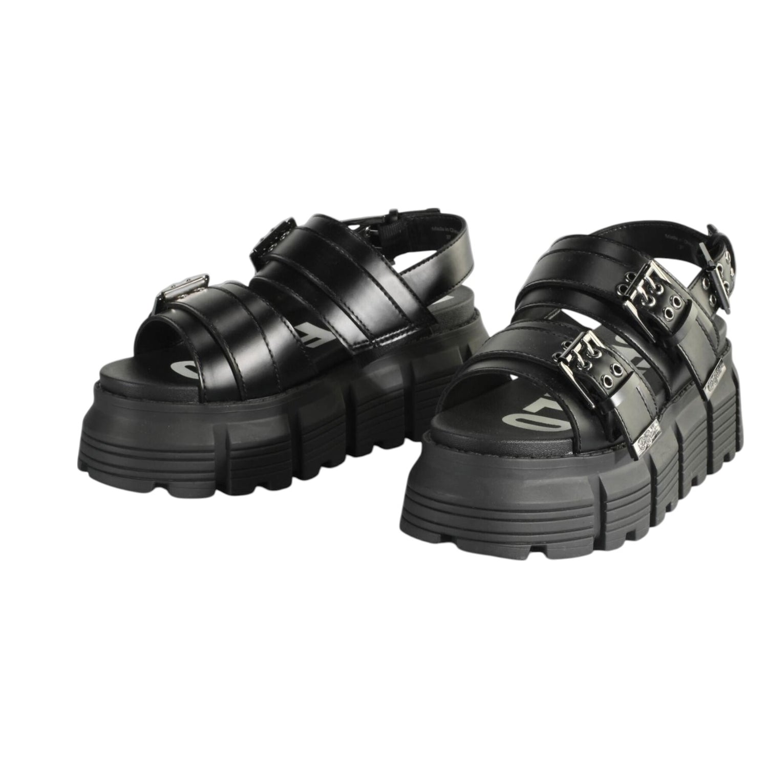 Buffalo Ava Sandalo Nero Platform con Fibbie da Donna