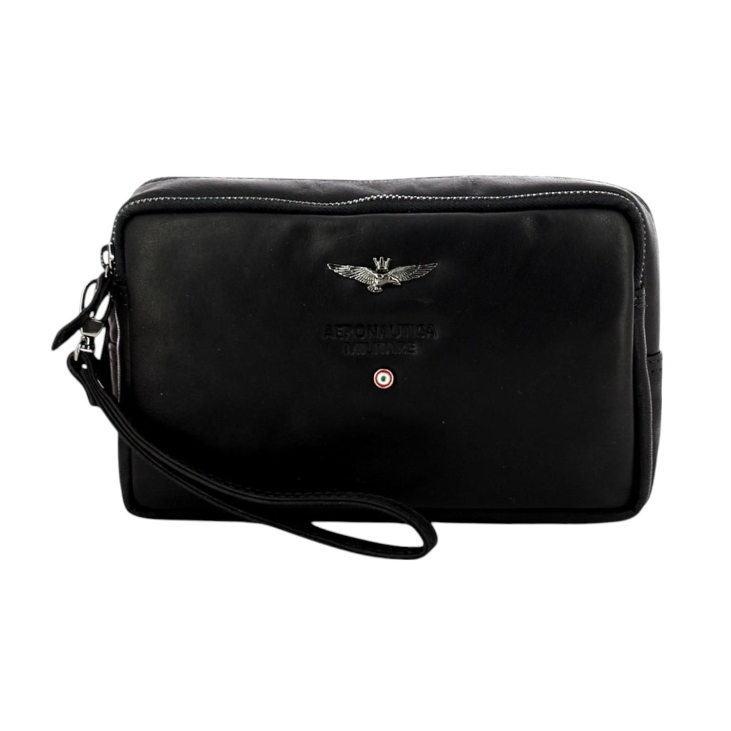 Aeronautica Militare Pochette Nera in Pelle con Polsino e Tracolla da Uomo