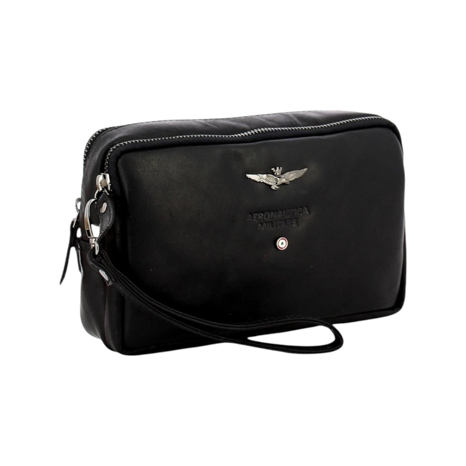 Aeronautica Militare Pochette Nera in Pelle con Polsino e Tracolla da Uomo
