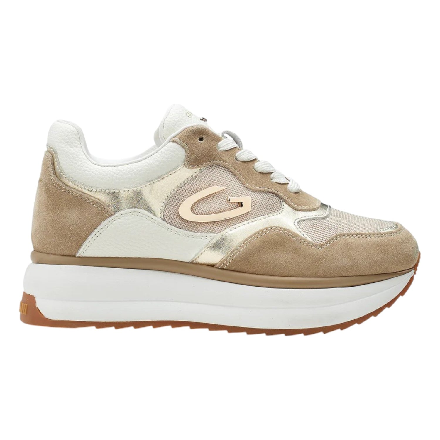 Alberto Guardiani Sneakers Donna Platform in Camoscio e Tessuto Beige Bianca