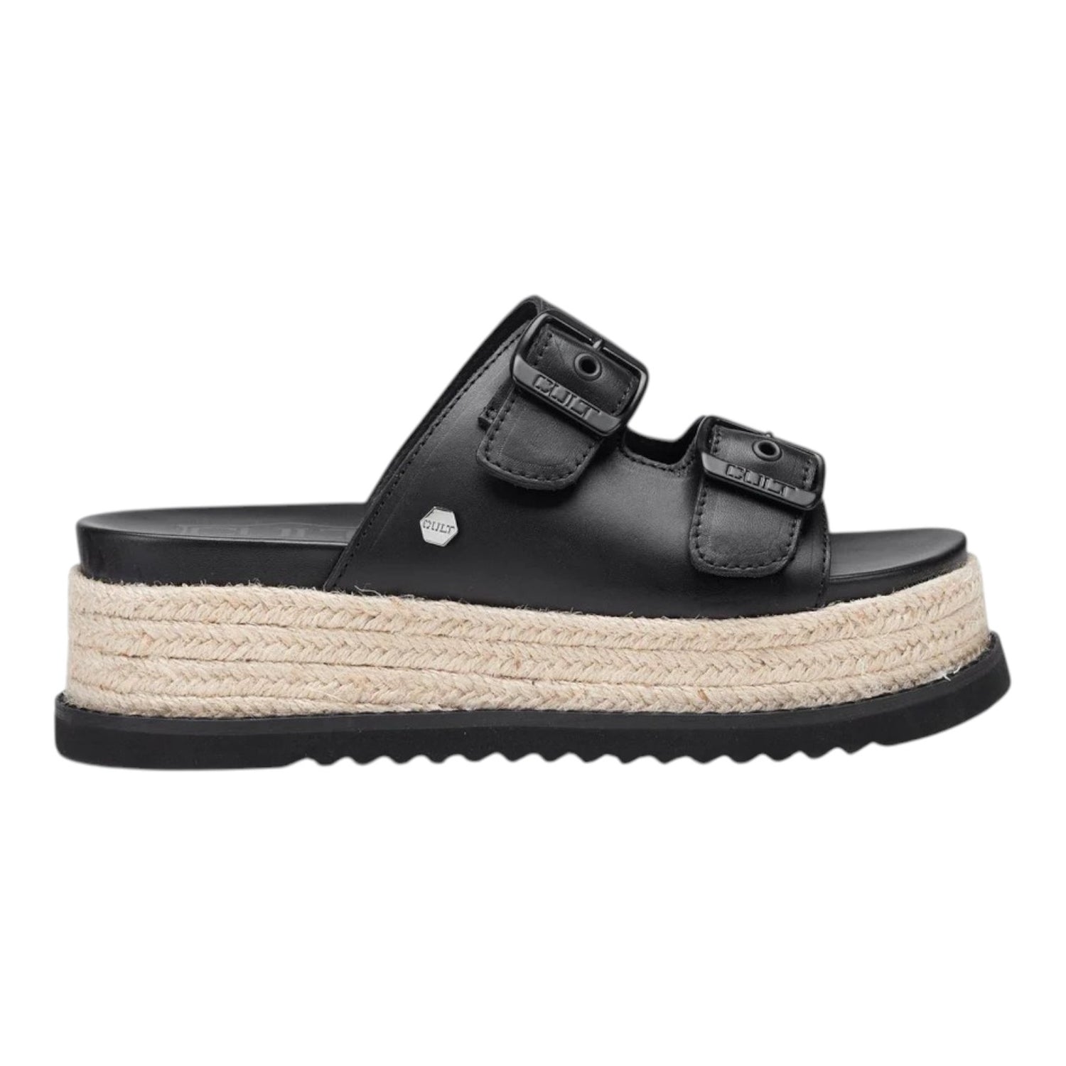 Cult Ciabatta Nera con Platform in Corda da Donna