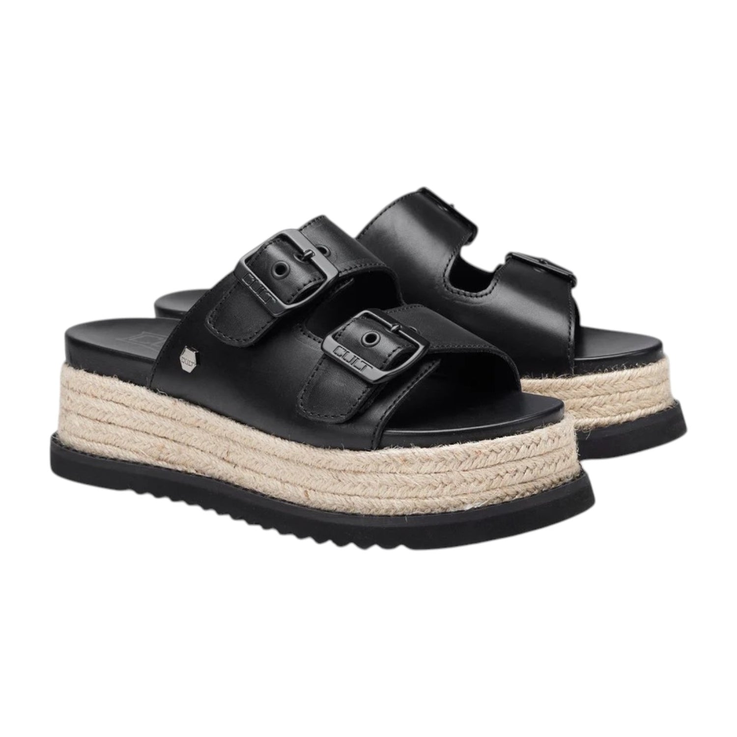 Cult Ciabatta Nera con Platform in Corda da Donna