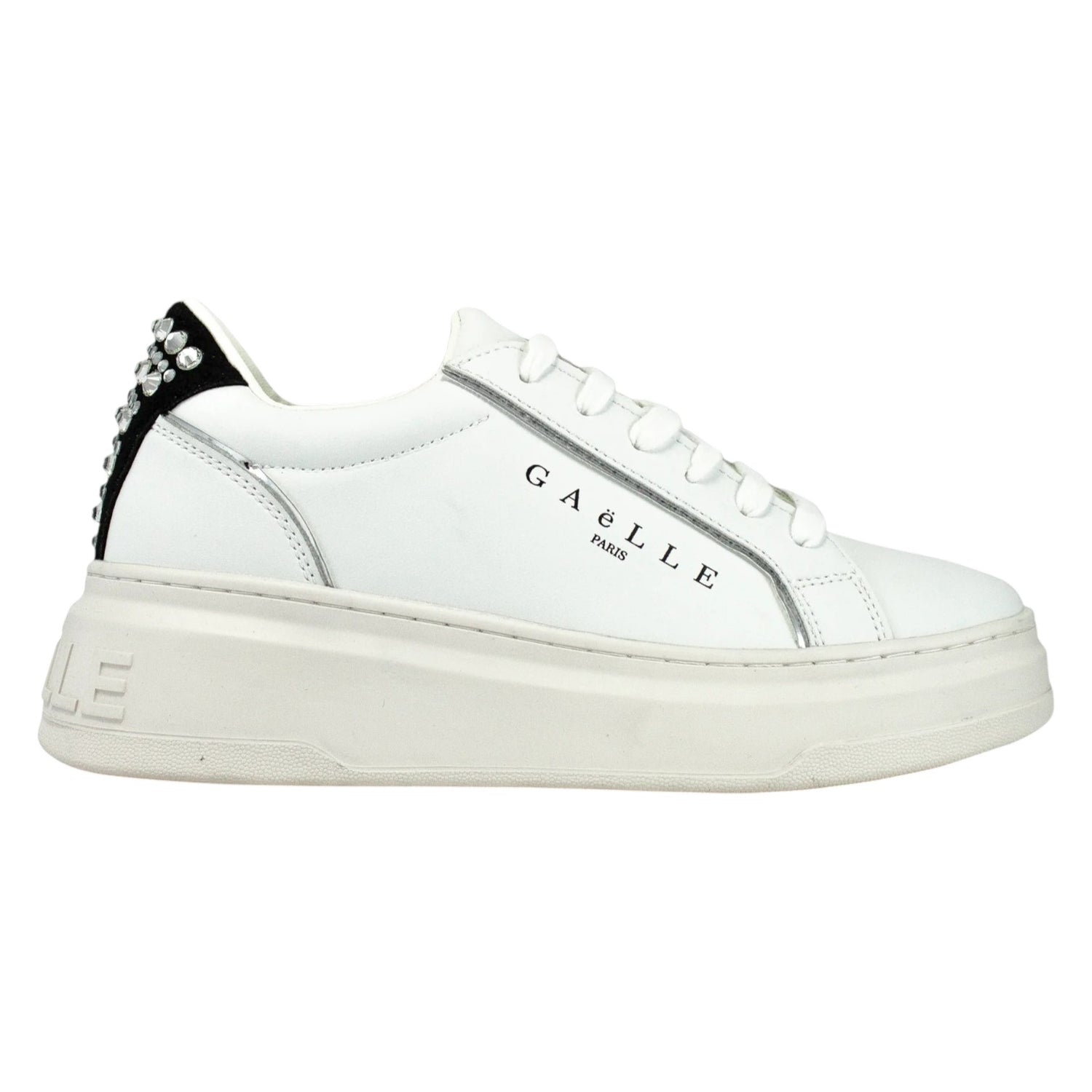 Gaelle Sneakers Platform Donna in Ecopelle Bianca Nera con Mini Strass
