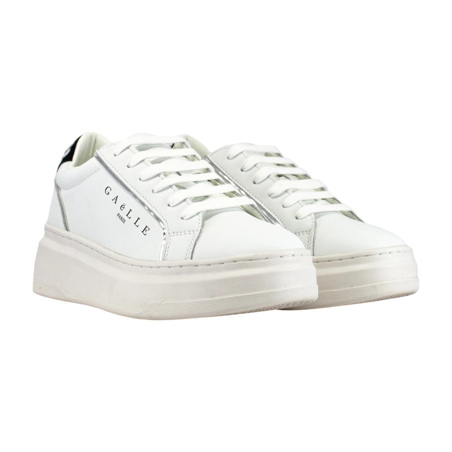 Gaelle Sneakers Platform Donna in Ecopelle Bianca Nera con Mini Strass