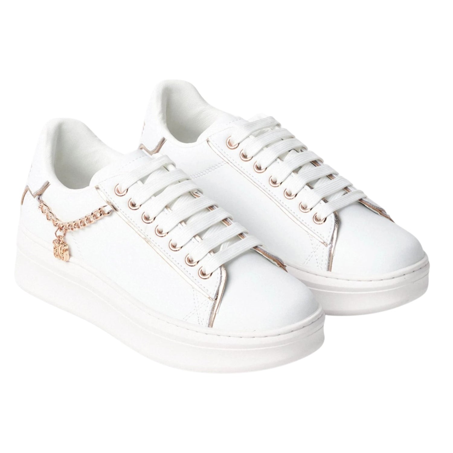 Gaelle Sneakers Donna in Ecopelle Bianca con Charm Dorato