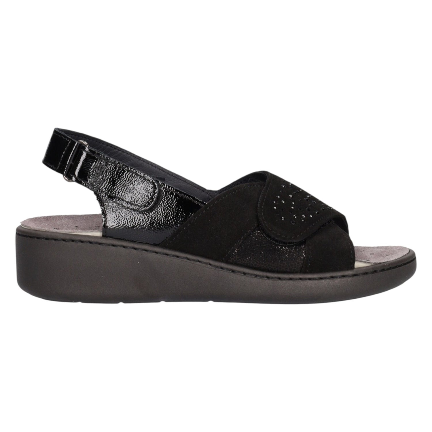 Enval Soft Sandalo Nero in Camoscio e Strass da Donna