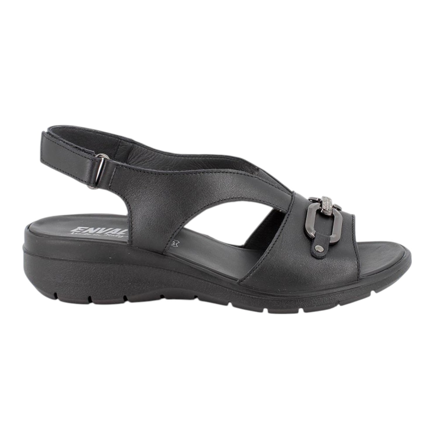 Enval Soft Sandalo Nero con Morsetto e Strappo da Donna
