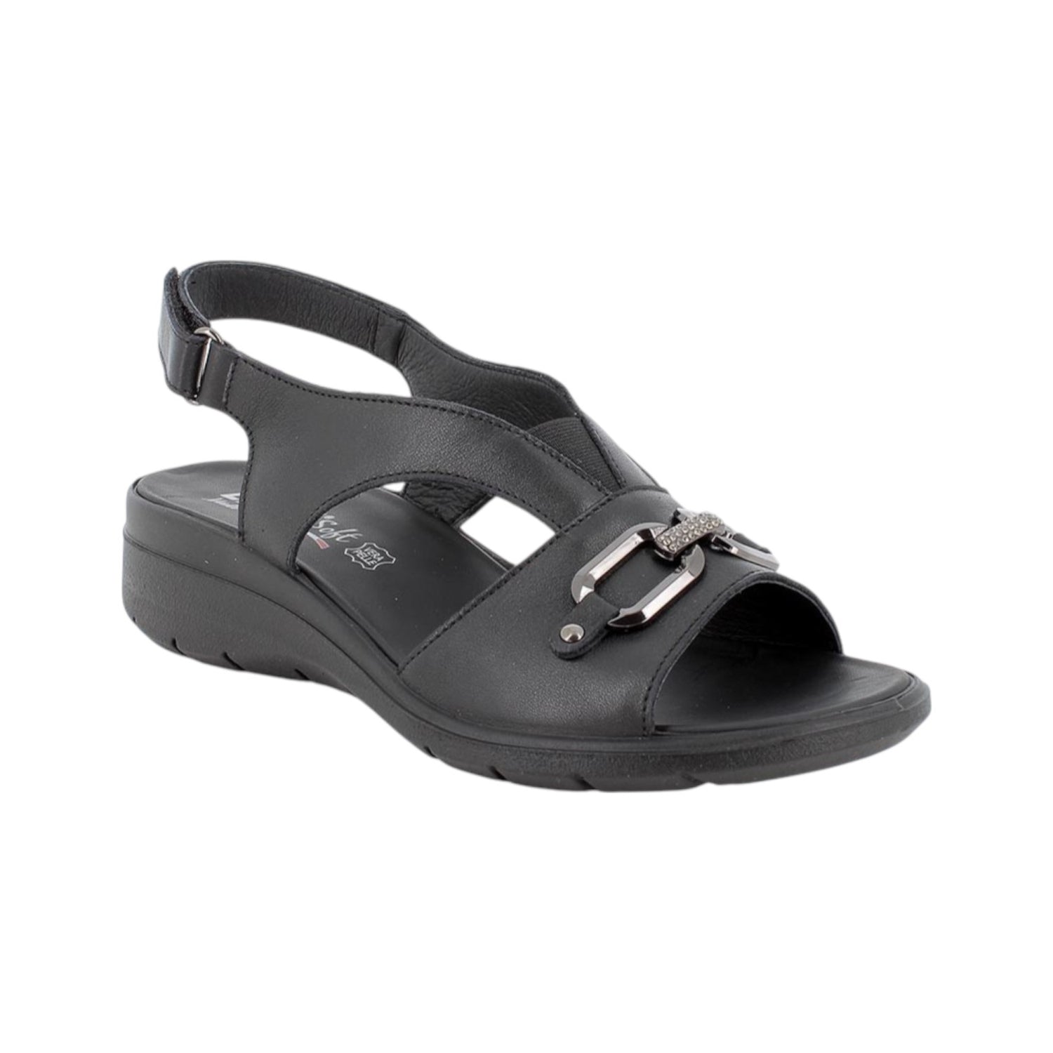 Enval Soft Sandalo Nero con Morsetto e Strappo da Donna