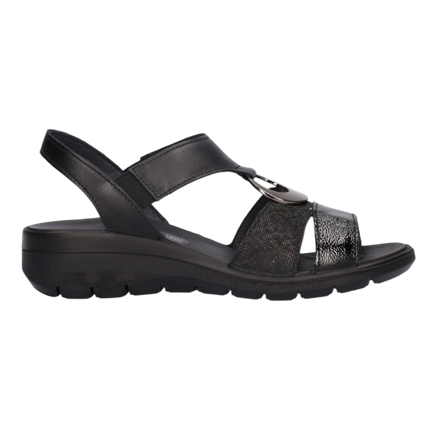 Enval Soft Sandalo Nero in pelle e Vernice da Donna