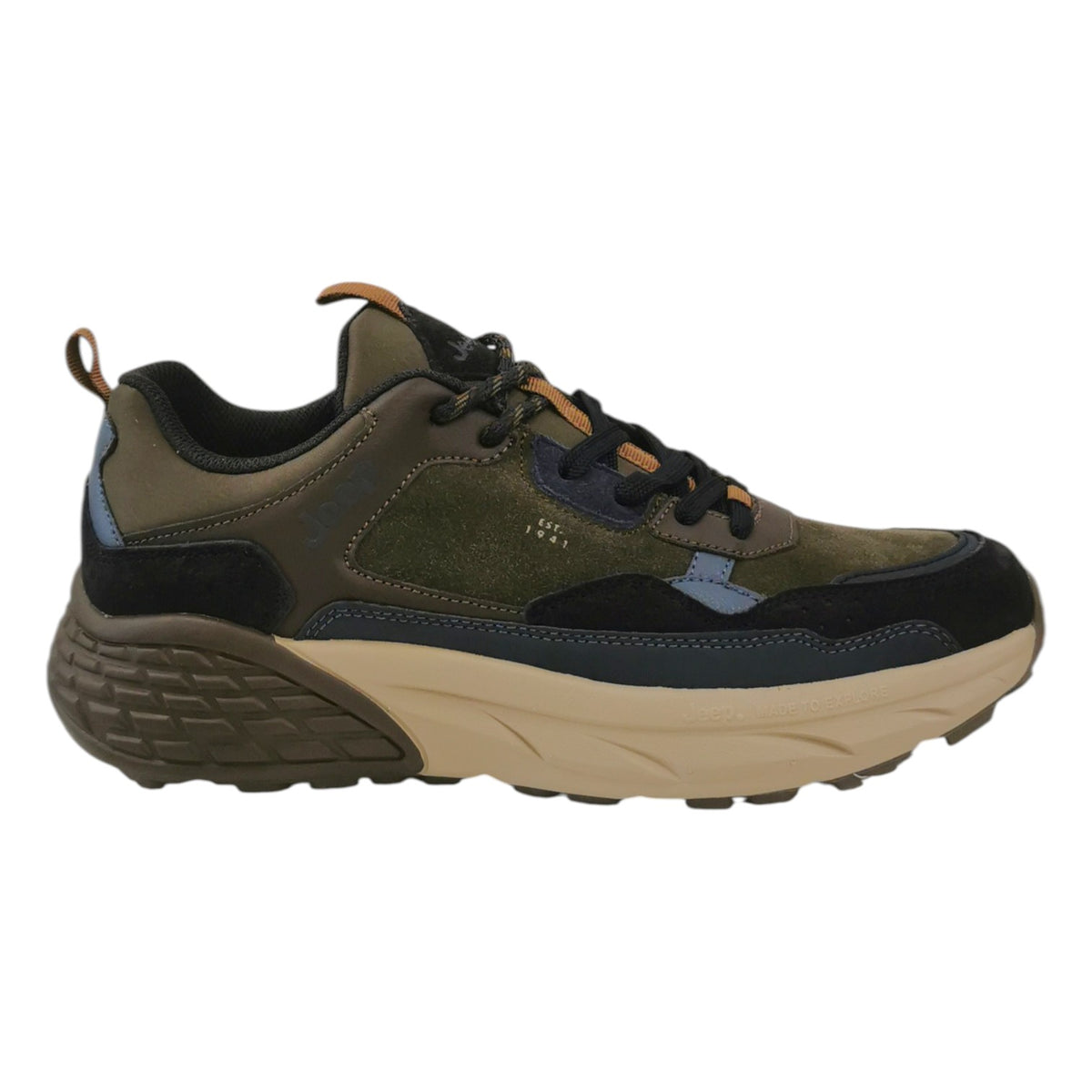 Jeep Sneakers Uomo in Camoscio e Tessuto Blu con Lacci Bicolore