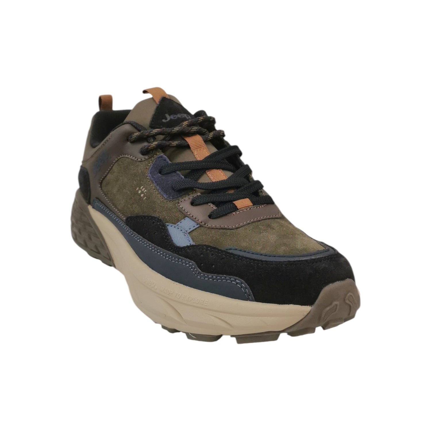 Jeep Sneakers Uomo in Camoscio e Tessuto Blu con Lacci Bicolore