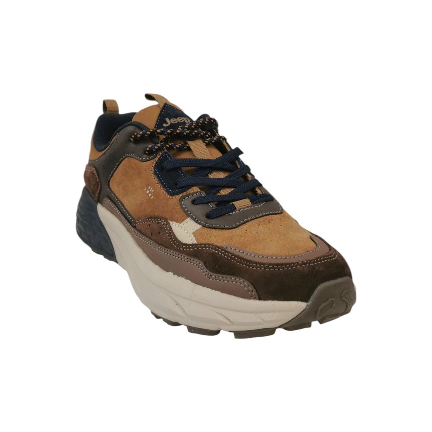 Jeep Sneakers Uomo in Camoscio e Tessuto Tabacco con Fondo Rialzato