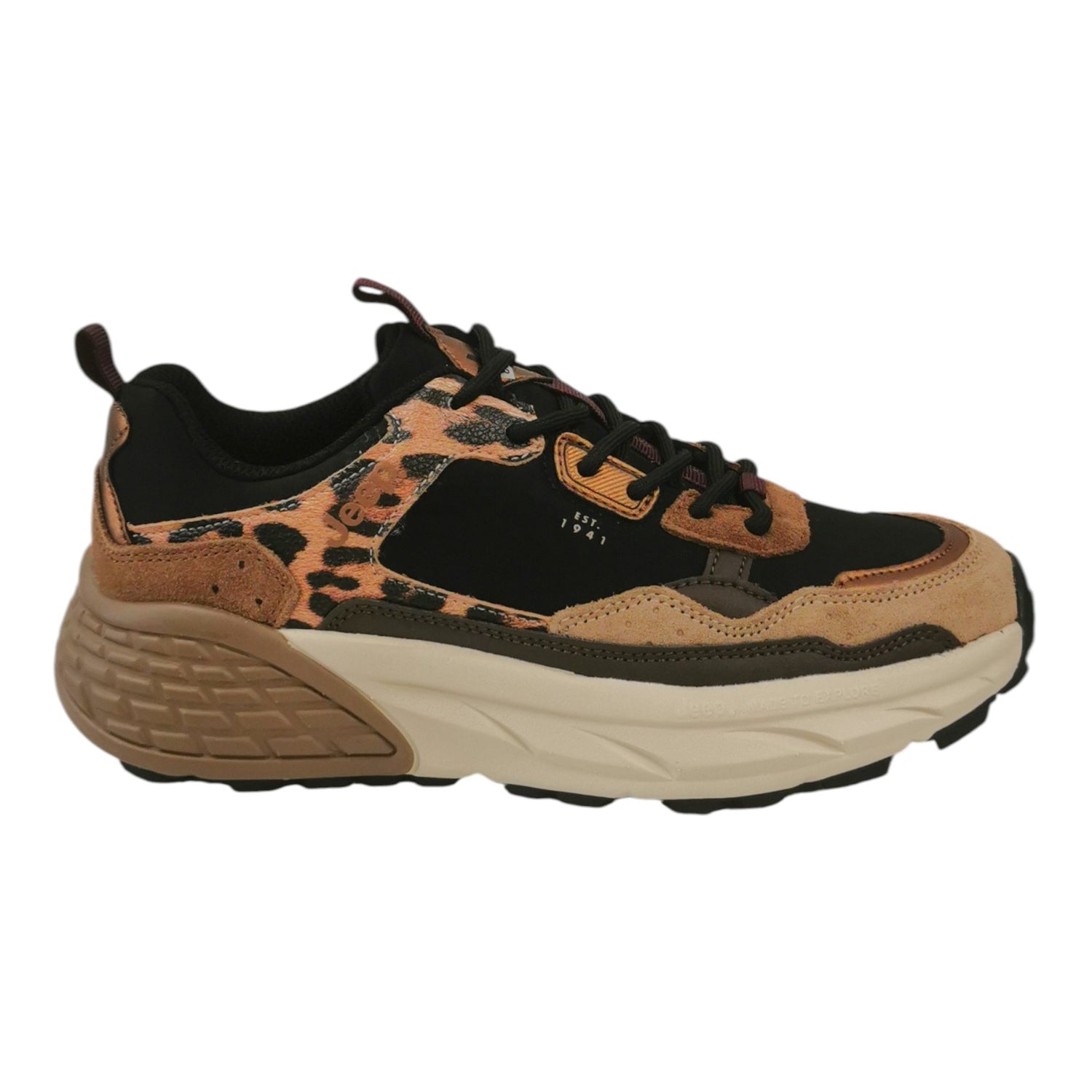 Jeep Sneakers Donna in Camoscio e Tessuto Leopardata con Fondo Rialzato