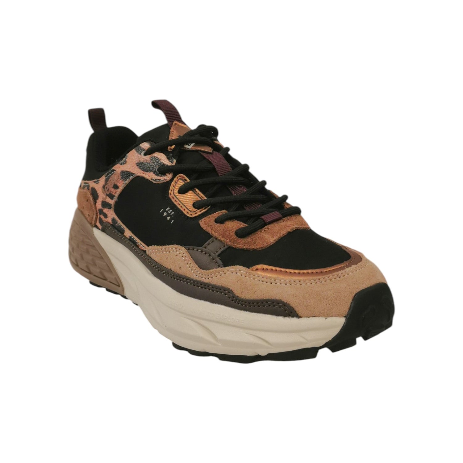 Jeep Sneakers Donna in Camoscio e Tessuto Leopardata con Fondo Rialzato