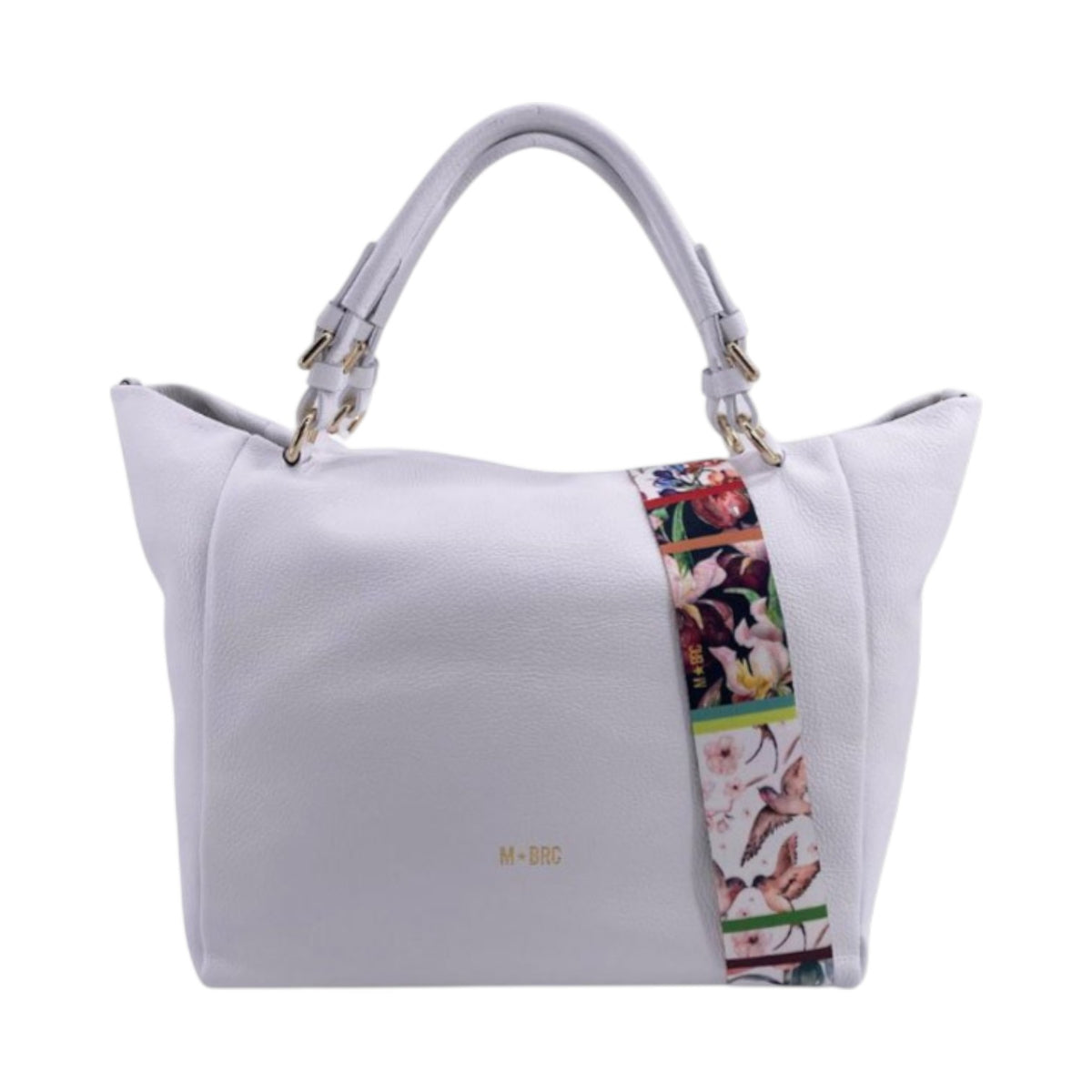 M Brc Borsa a Spalla Linea Obona Donna in Pelle Bianca con Doppia Tracolla