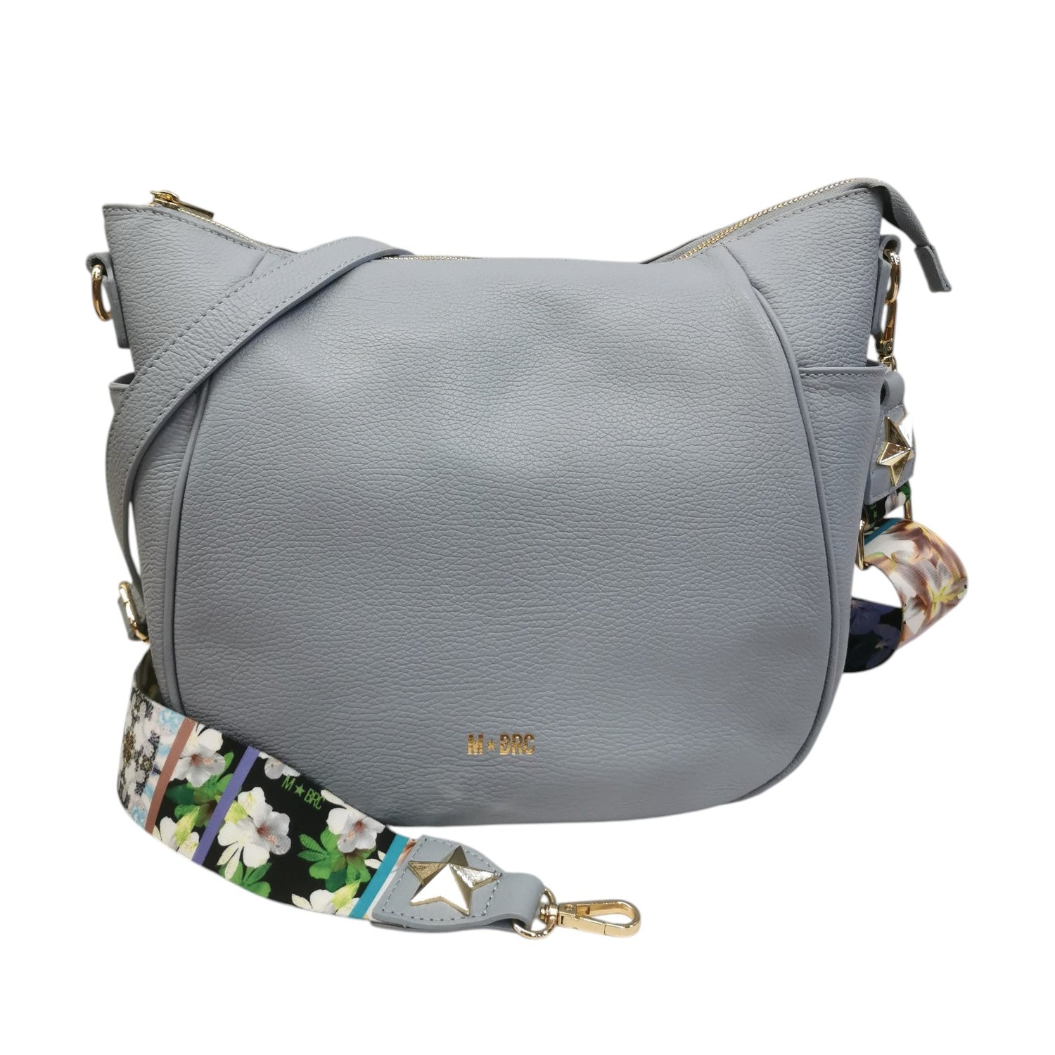 M Brc Sacca Grande Donna Linea Obona in Pelle Celeste con Doppia Tracolla