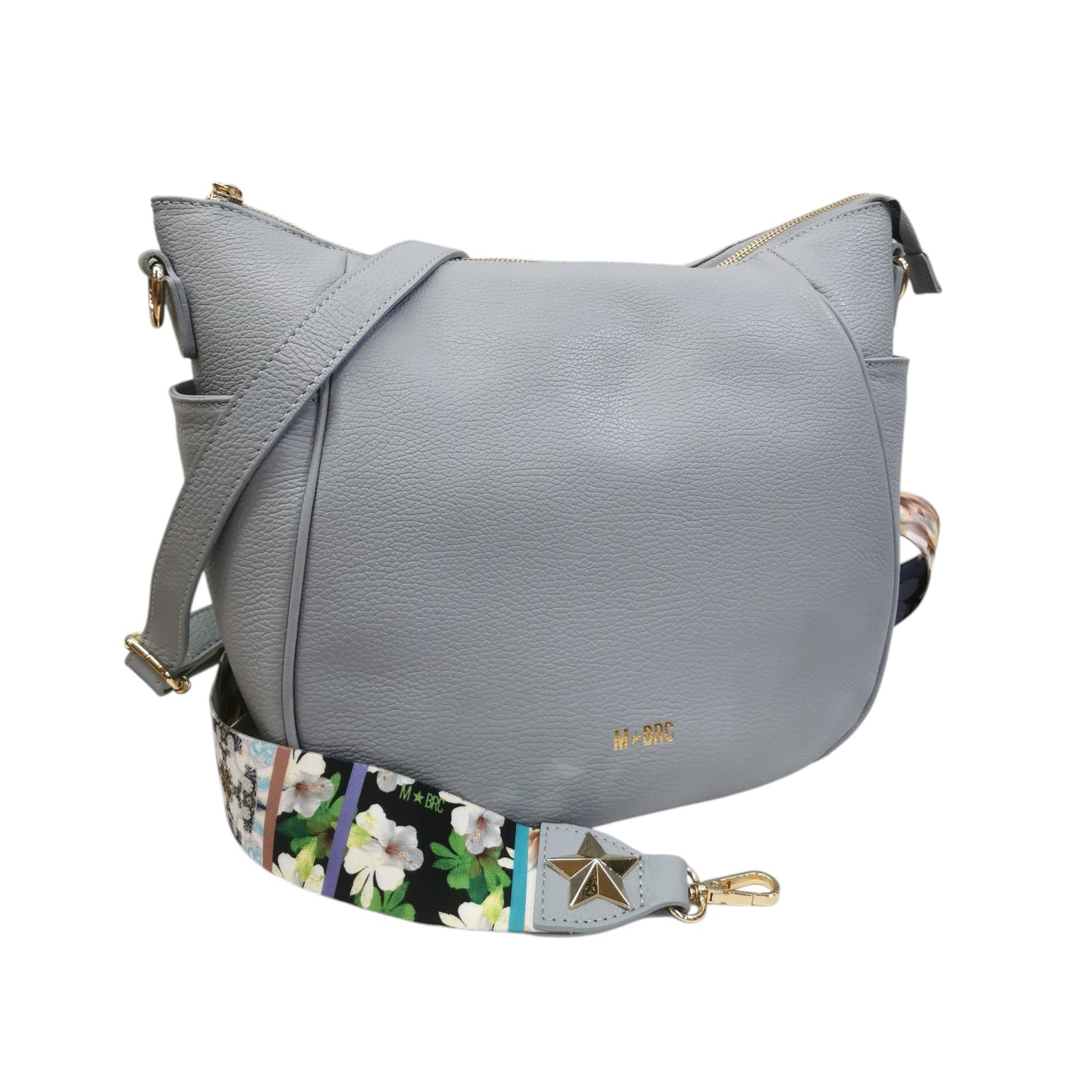 M Brc Sacca Grande Donna Linea Obona in Pelle Celeste con Doppia Tracolla