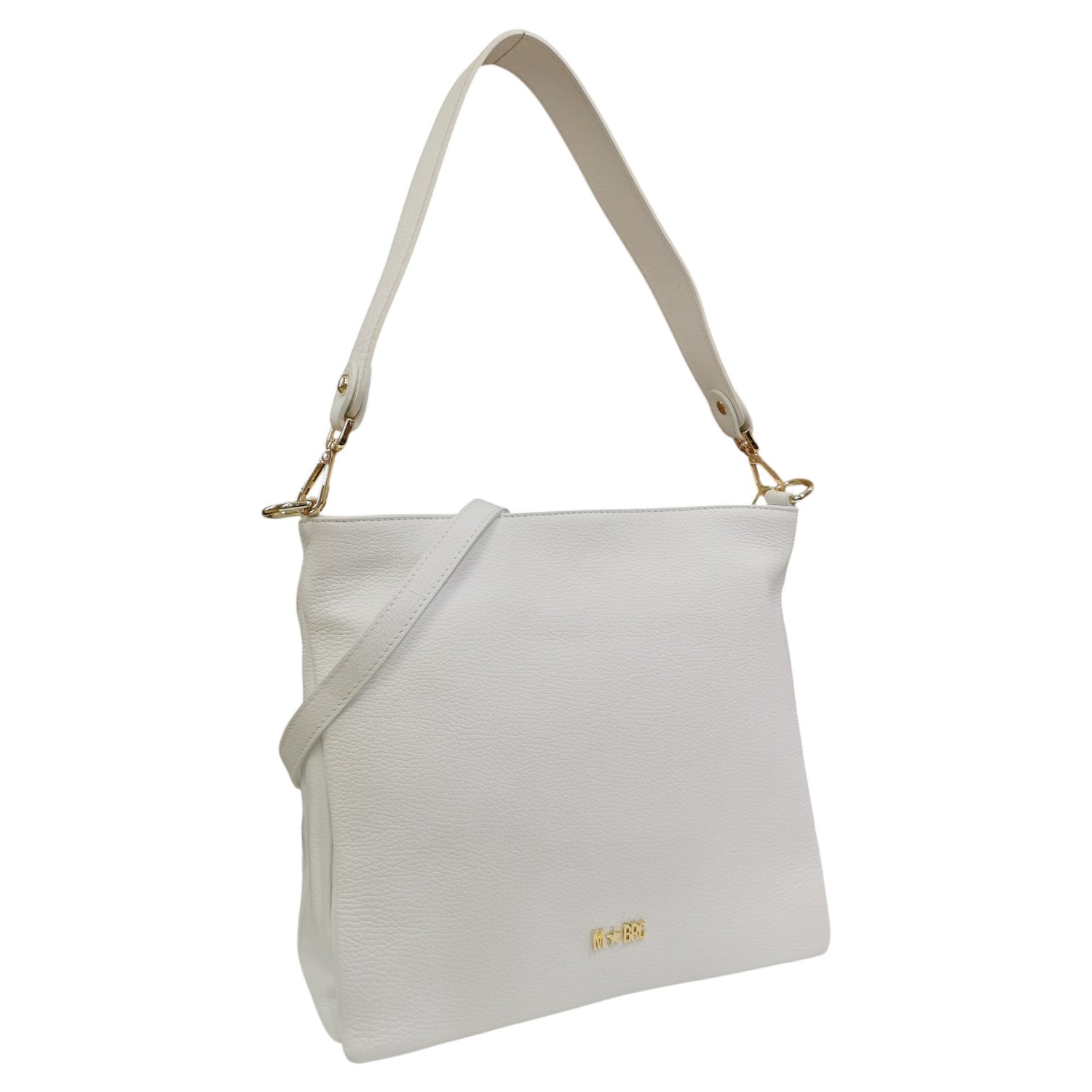 M Brc Borsa a Spalla Donna Linea Piuma in Pelle Bianca  con Tracolla