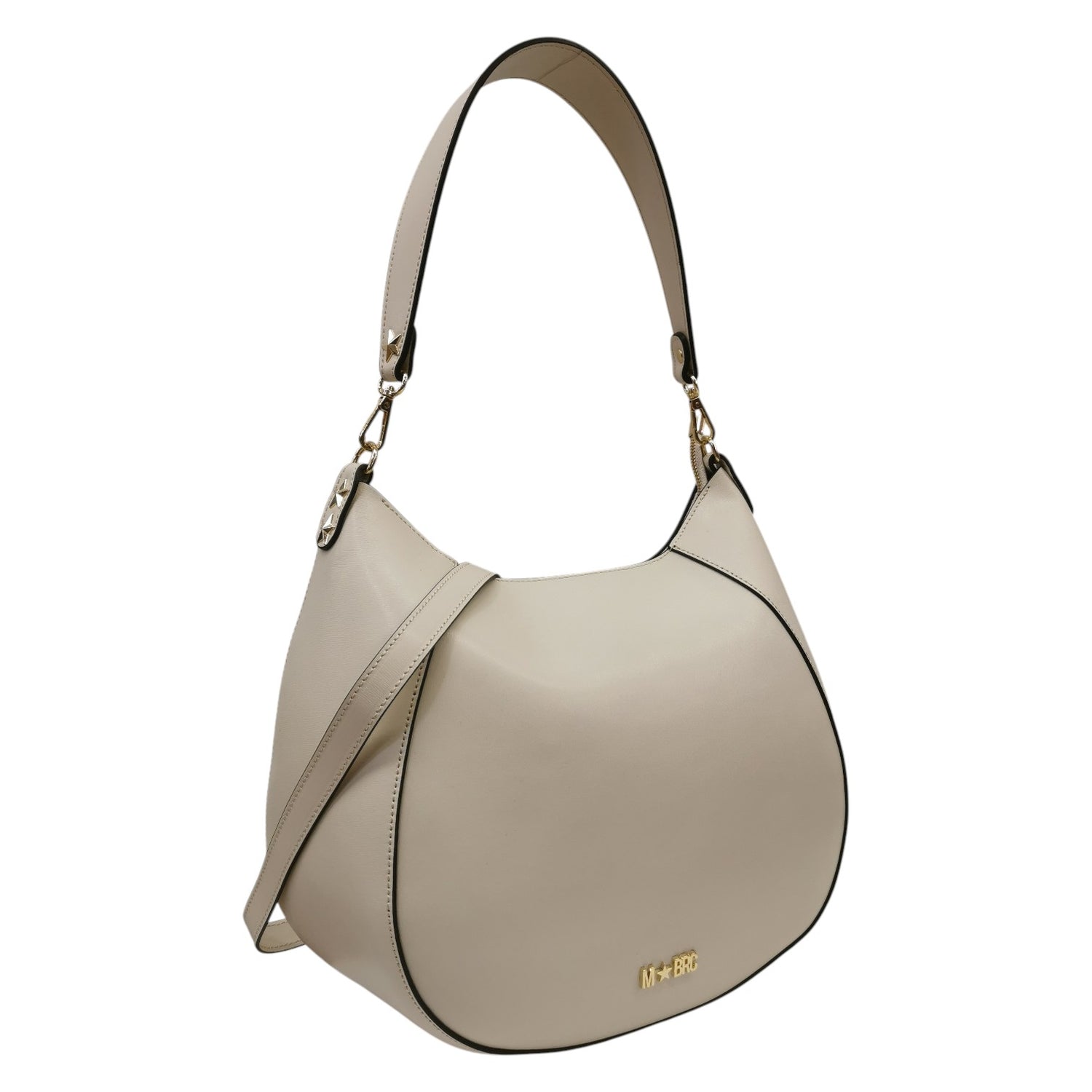 M Brc Borsa a Spalla L Donna in Pelle Avorio Linea Curvy con Tracolla