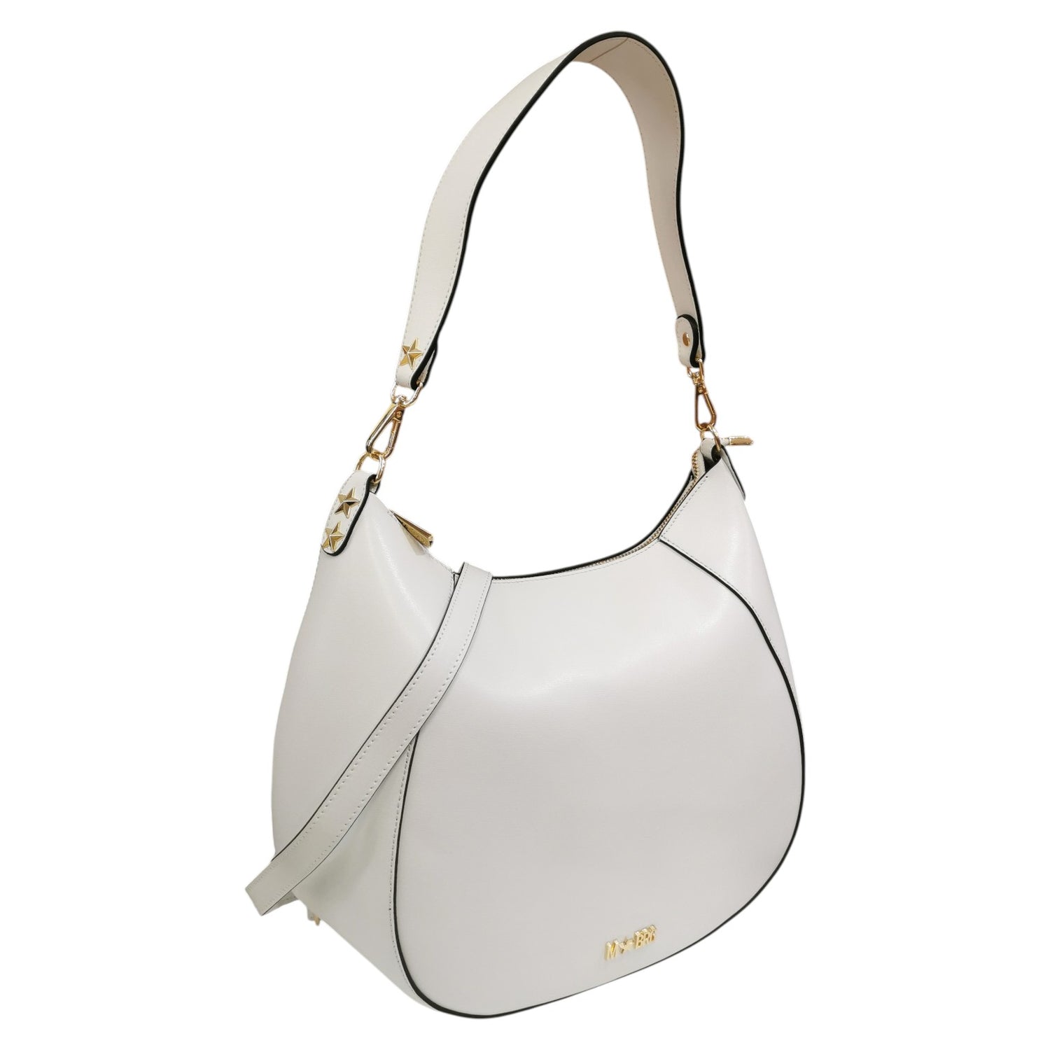 M Brc Borsa a Spalla L Donna in Pelle Bianco Linea Curvy con Tracolla