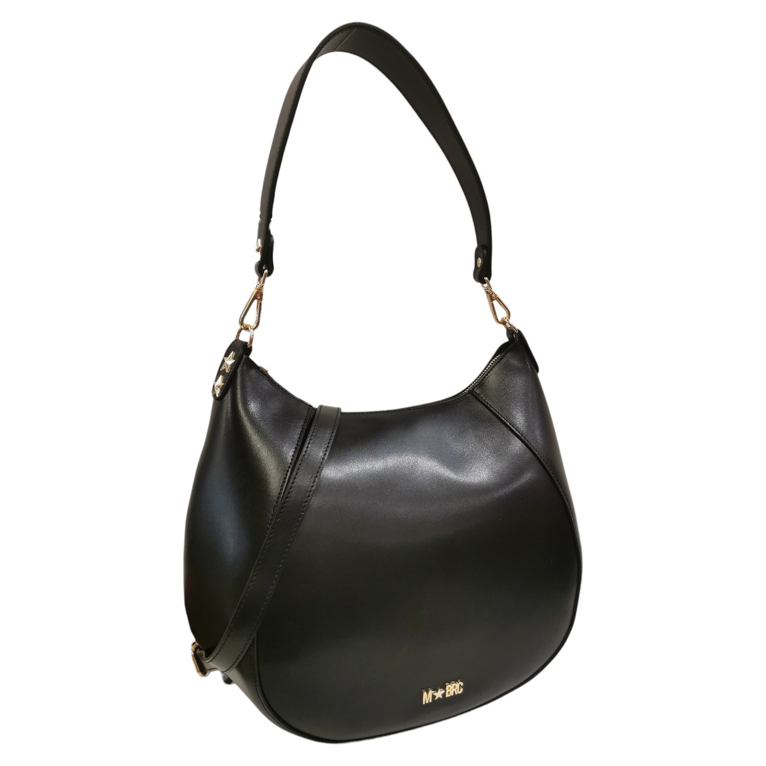 M Brc Borsa a Spalla L Donna in Pelle Nero Linea Curvy con Tracolla