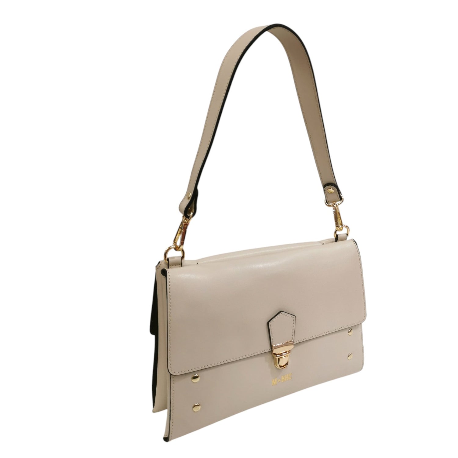 M Brc Borsa a Spalla Donna con Doppia Pattina in Pelle Avorio