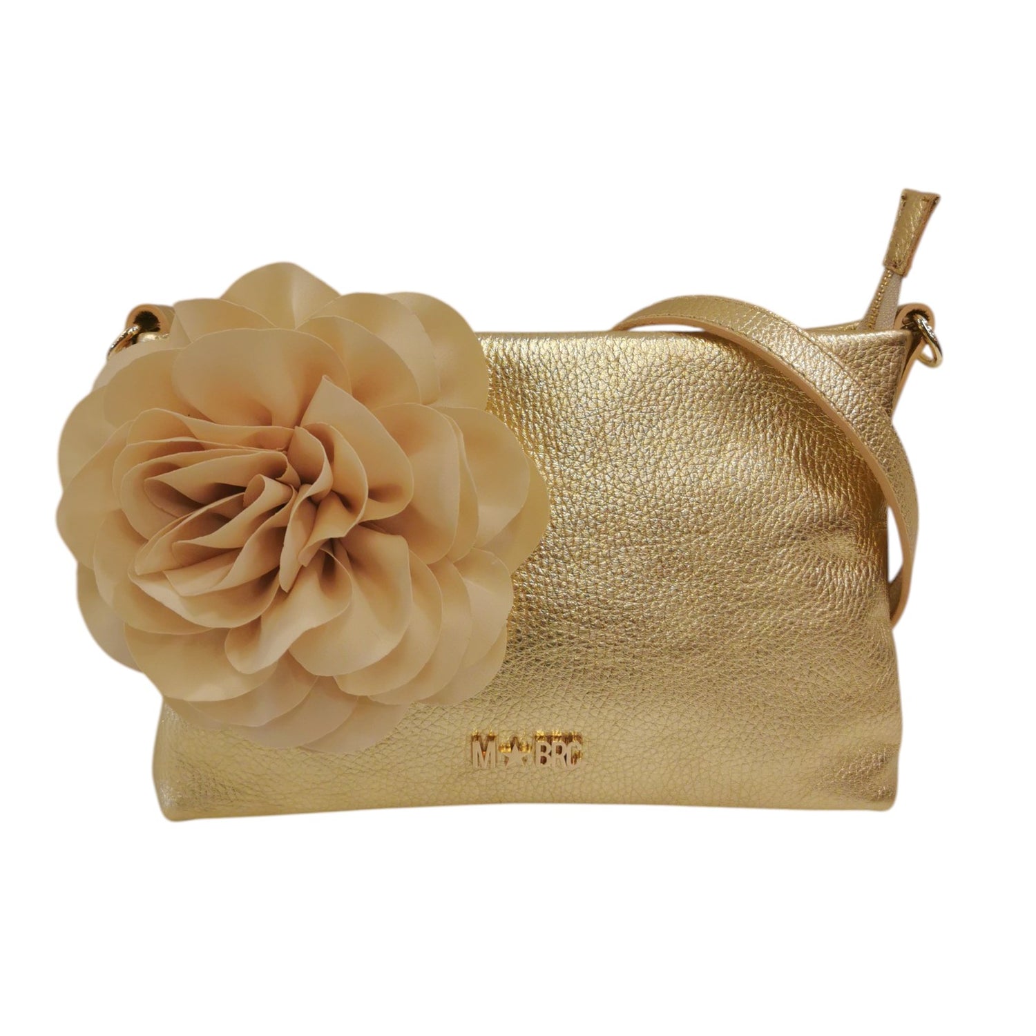 M Brc Pochette Donna in Pelle Oro Linea Dream con Fiore Laterale in Raso