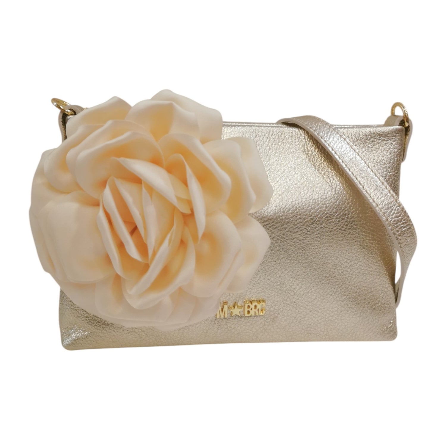 M Brc Pochette Donna in Pelle Platino Linea Dream con Fiore Laterale in Raso