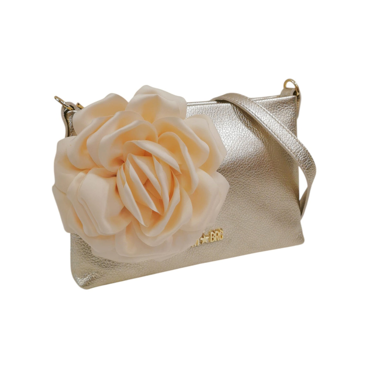 M Brc Pochette Donna in Pelle Platino Linea Dream con Fiore Laterale in Raso