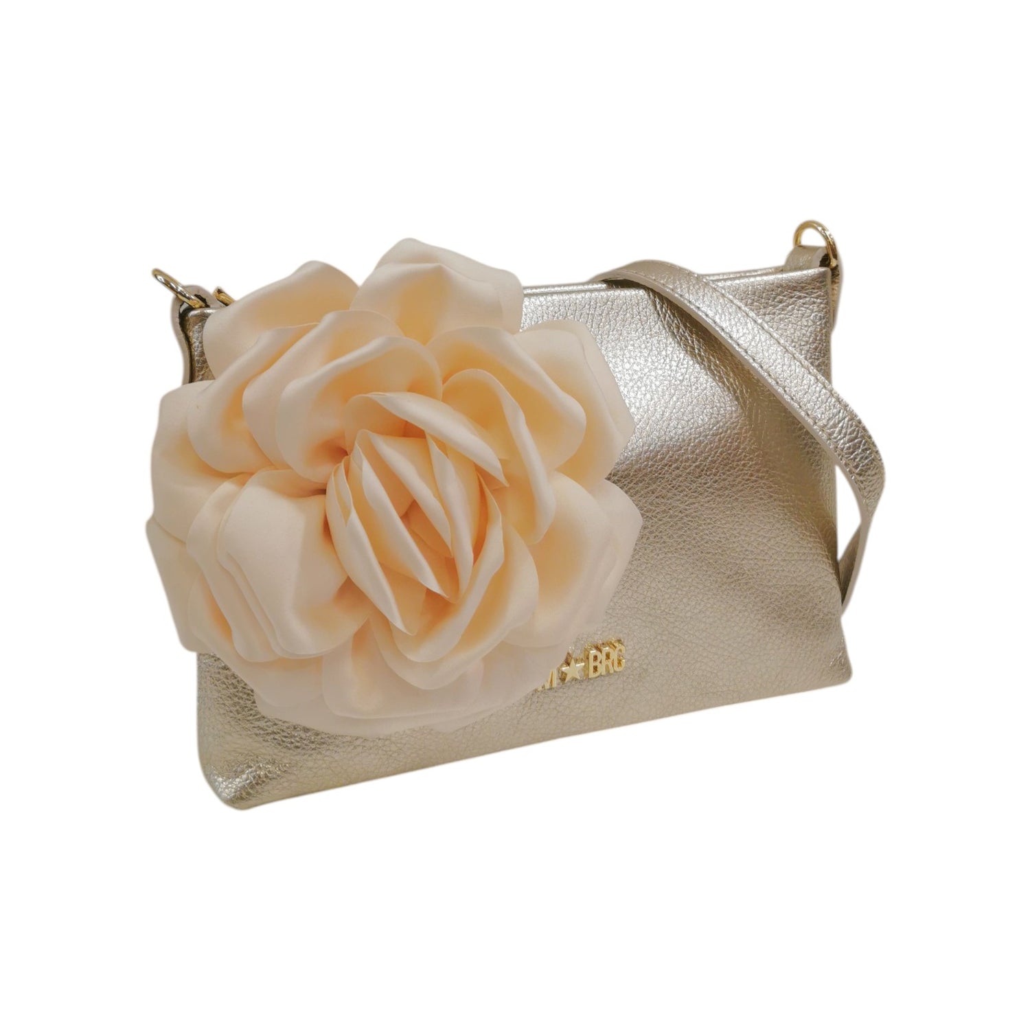 M Brc Pochette Donna in Pelle Platino Linea Dream con Fiore Laterale in Raso