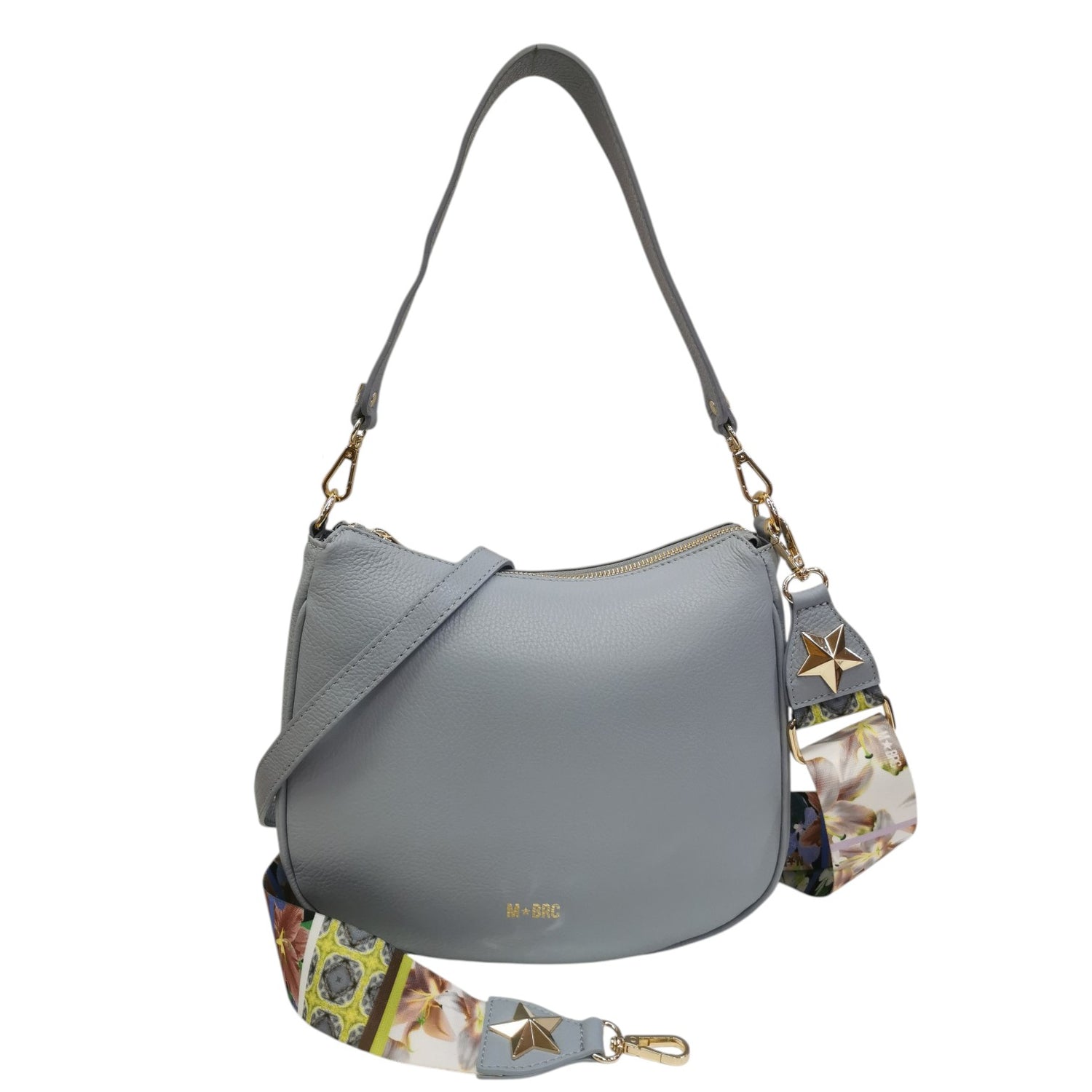 M Brc Borsa a Spalla Donna Linea Obona in Pelle Celeste con Doppia Tracolla