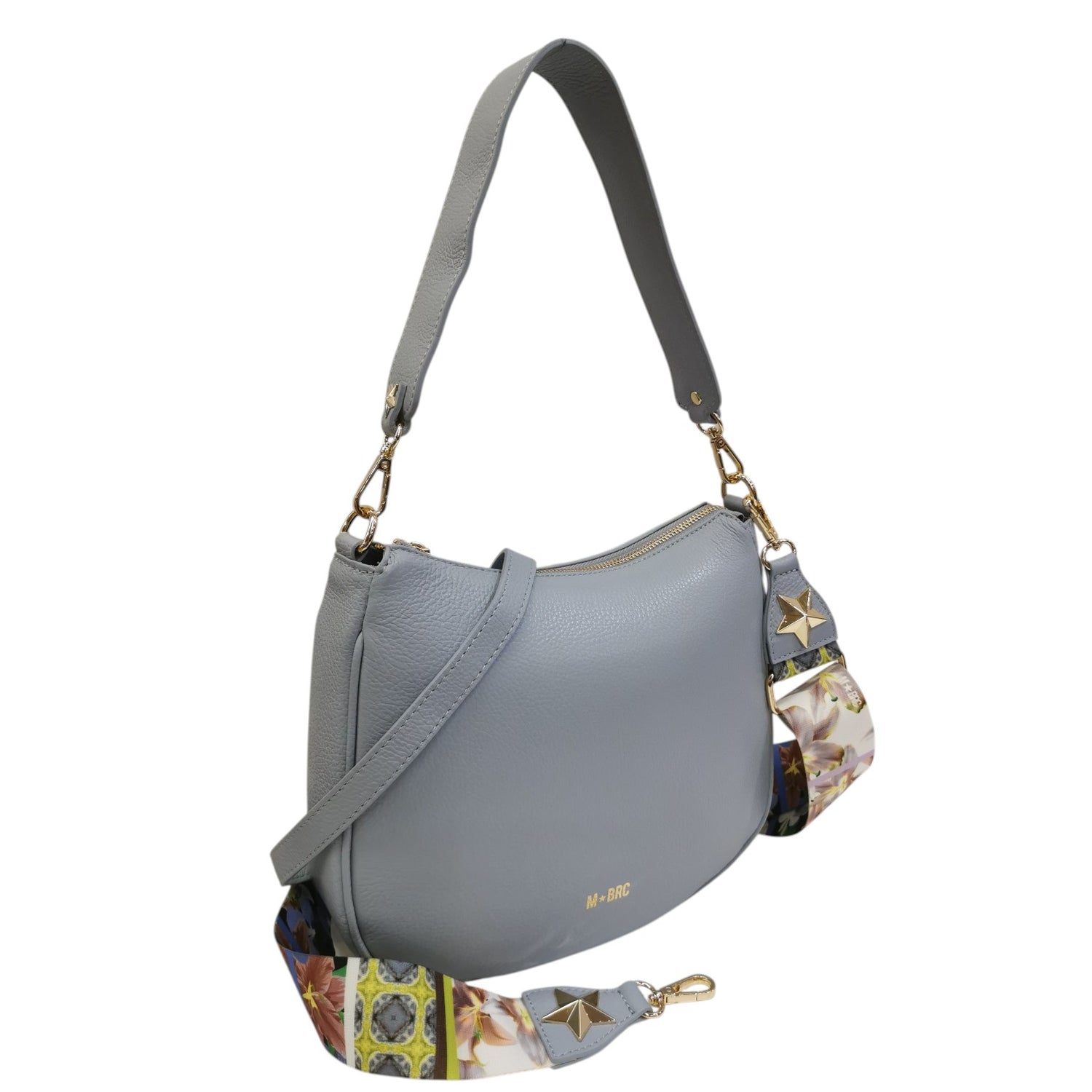 M Brc Borsa a Spalla Donna Linea Obona in Pelle Celeste con Doppia Tracolla