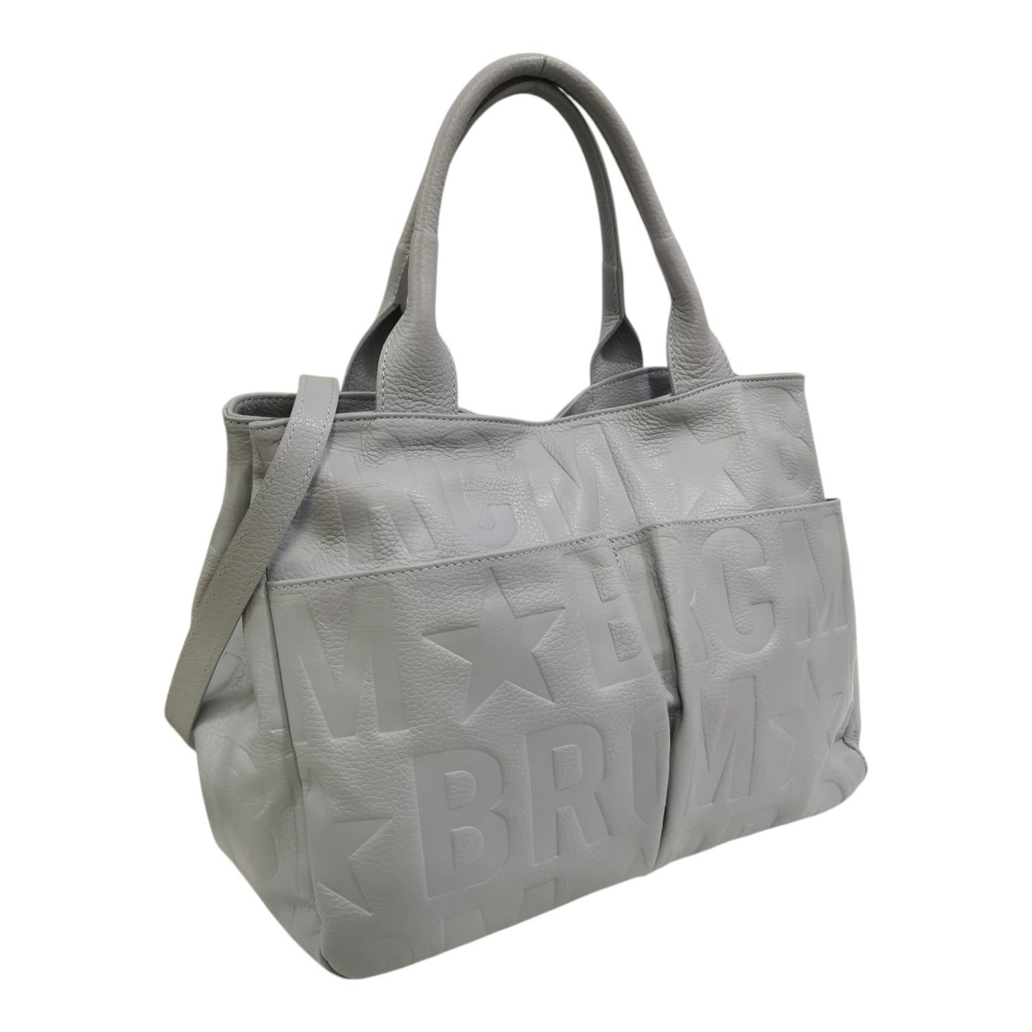 M Brc Borsa a Spalla Donna Linea Macro Doll in Pelle con Maxi Logo Celeste