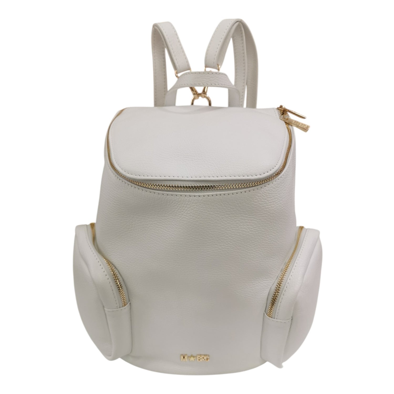 M Brc Zaino Donna in Pelle Bianco Linea Voyager con Tasche Laterali e Chiusura con Cerniera