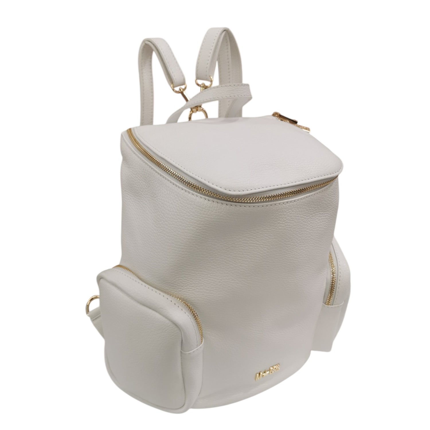 M Brc Zaino Donna in Pelle Bianco Linea Voyager con Tasche Laterali e Chiusura con Cerniera