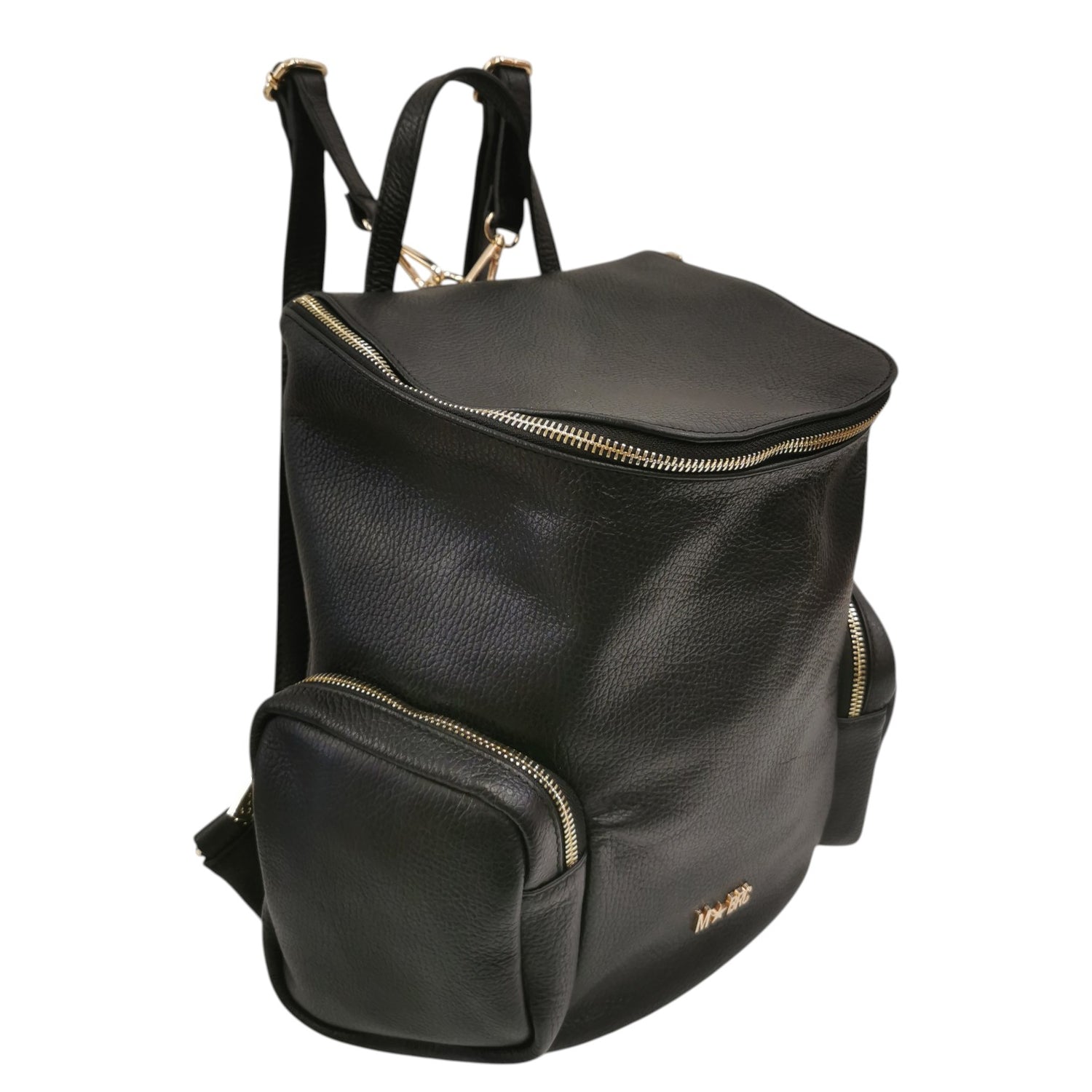 M Brc Zaino Donna in Pelle Nero Linea Voyager con Tasche Laterali e Chiusura con Cerniera