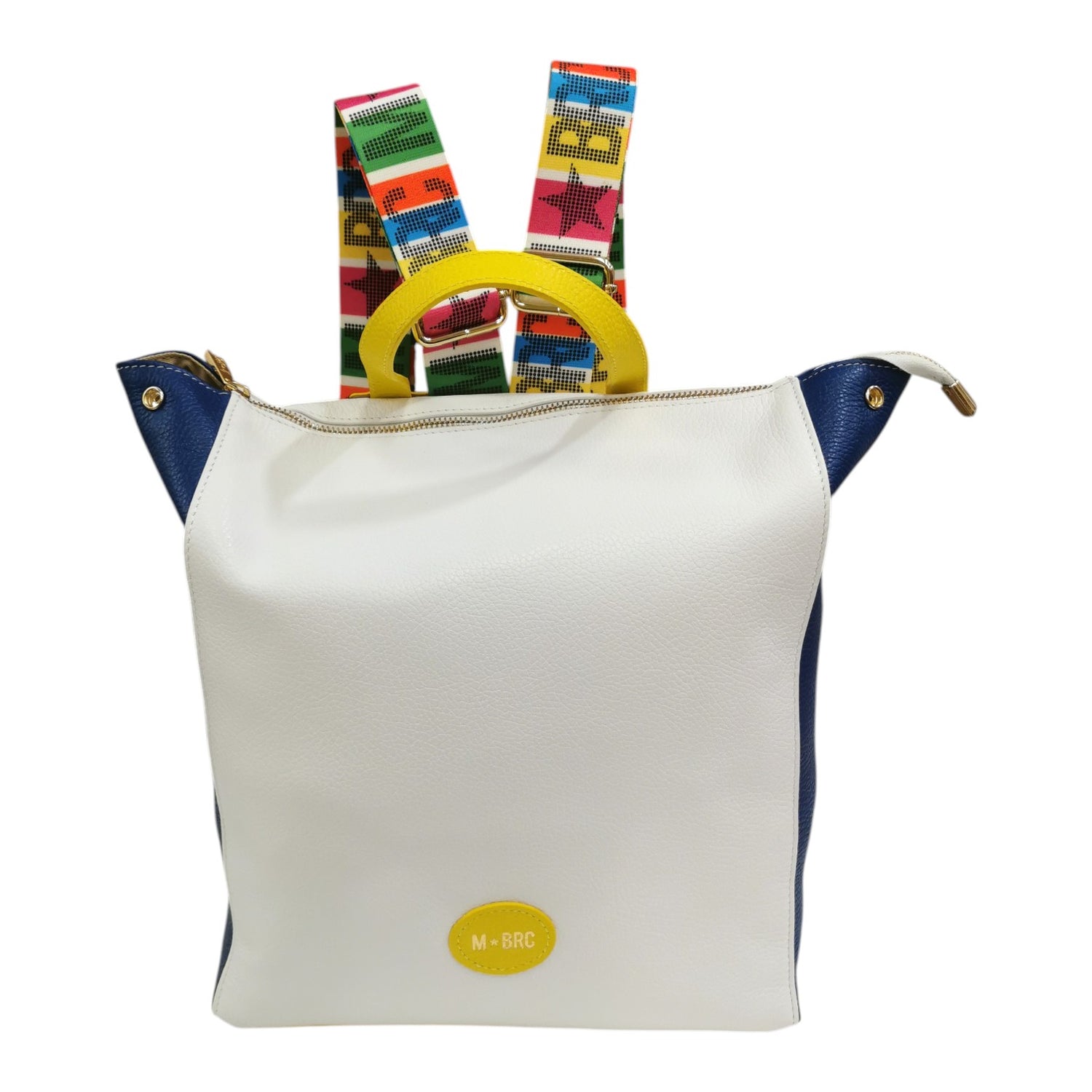 M Brc Zaino Donna Linea M Brc Logo Lettering in Pelle Bianco Multi