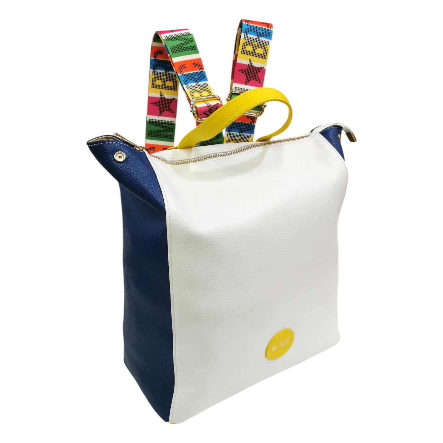 M Brc Zaino Donna Linea M Brc Logo Lettering in Pelle Bianco Multi