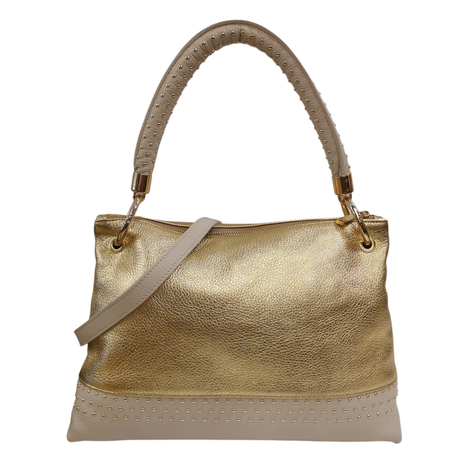 M Brc Borsa a Spalla Donna Linea Chiodo in Pelle Oro Avorio con Tracolla