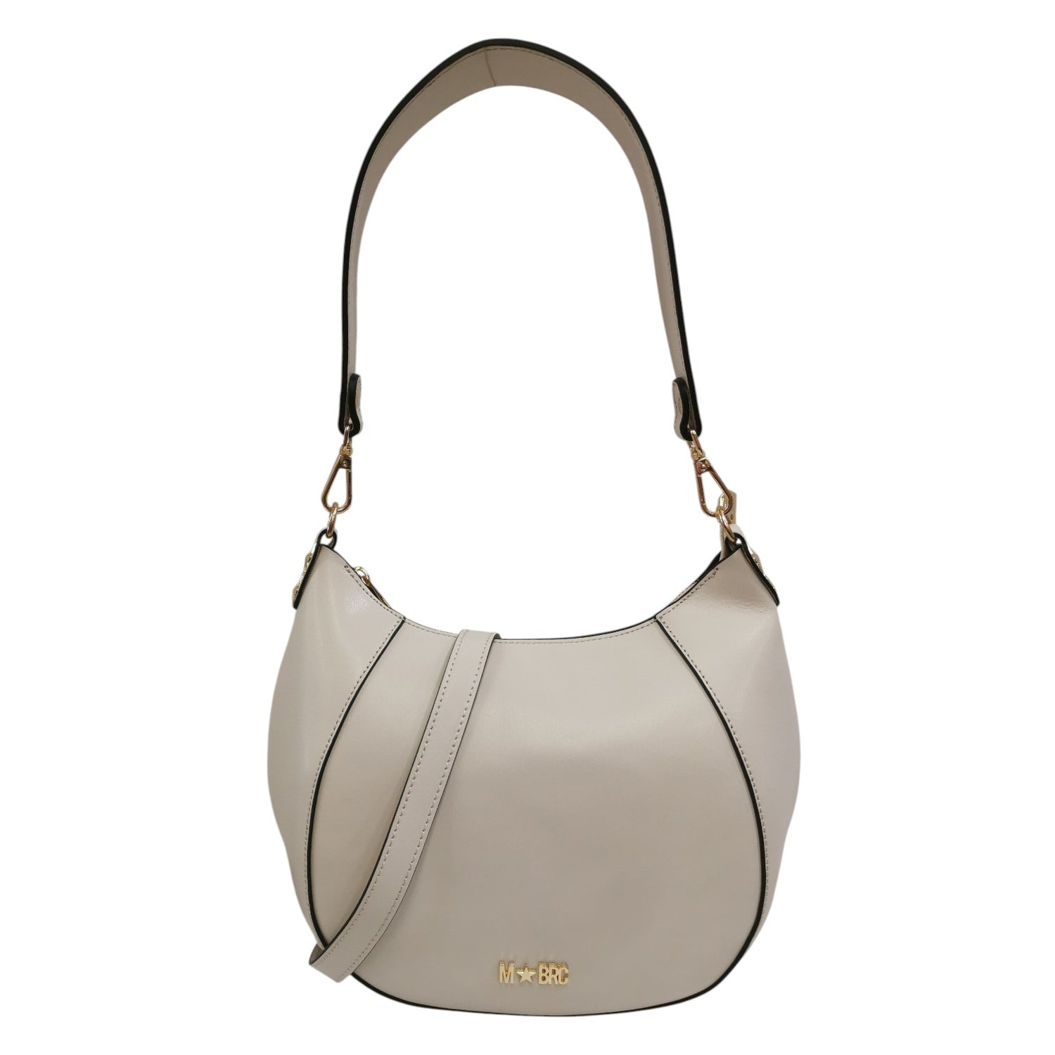 M Brc Borsa a Spalla Media Linea Curvy Donna in Pelle Avorio Con Pochette e Chiusura con Cerniera