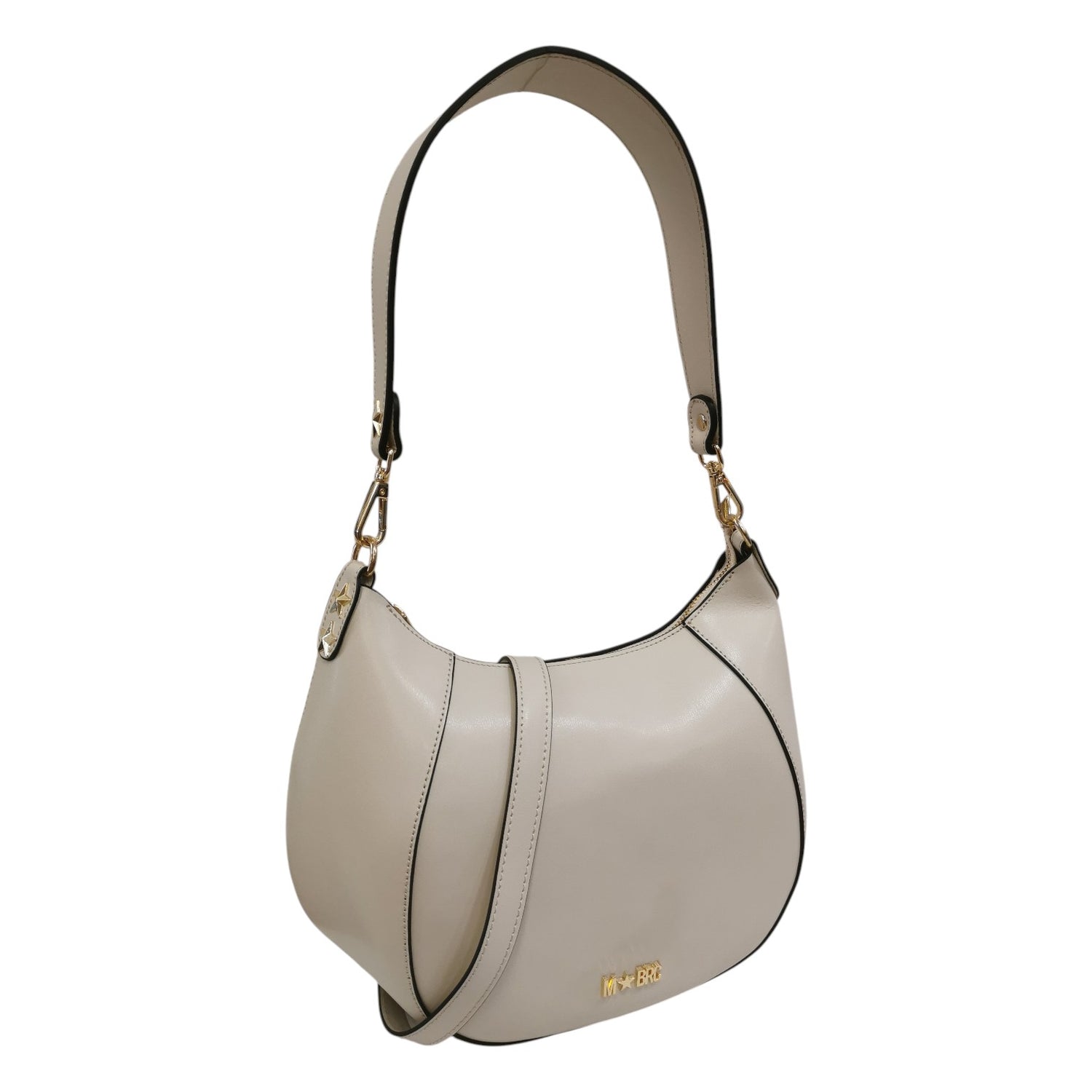 M Brc Borsa a Spalla Media Linea Curvy Donna in Pelle Avorio Con Pochette e Chiusura con Cerniera