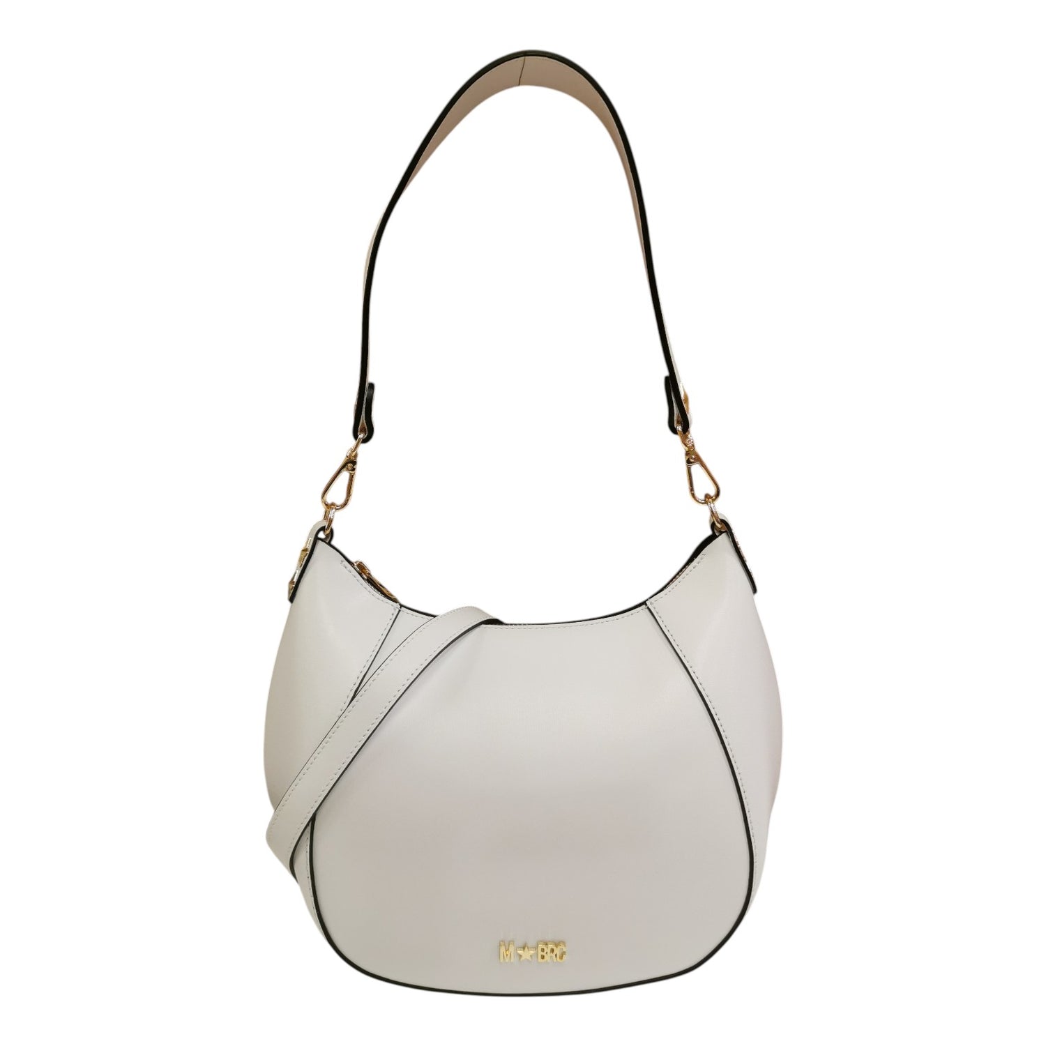 M Brc Borsa a Spalla Media Linea Curvy Donna in Pelle Bianca Con Pochette e Chiusura con Cerniera