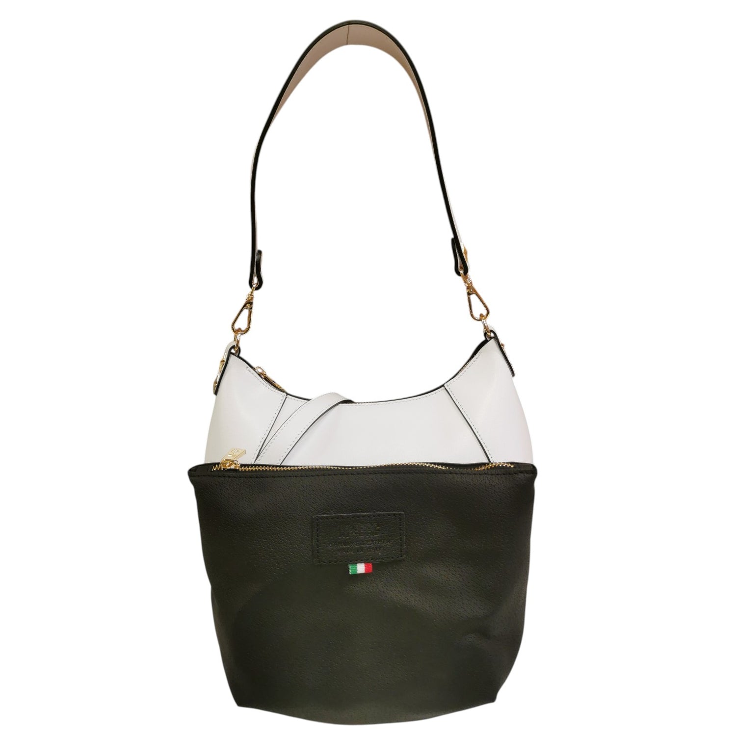 M Brc Borsa a Spalla Media Linea Curvy Donna in Pelle Bianca Con Pochette e Chiusura con Cerniera