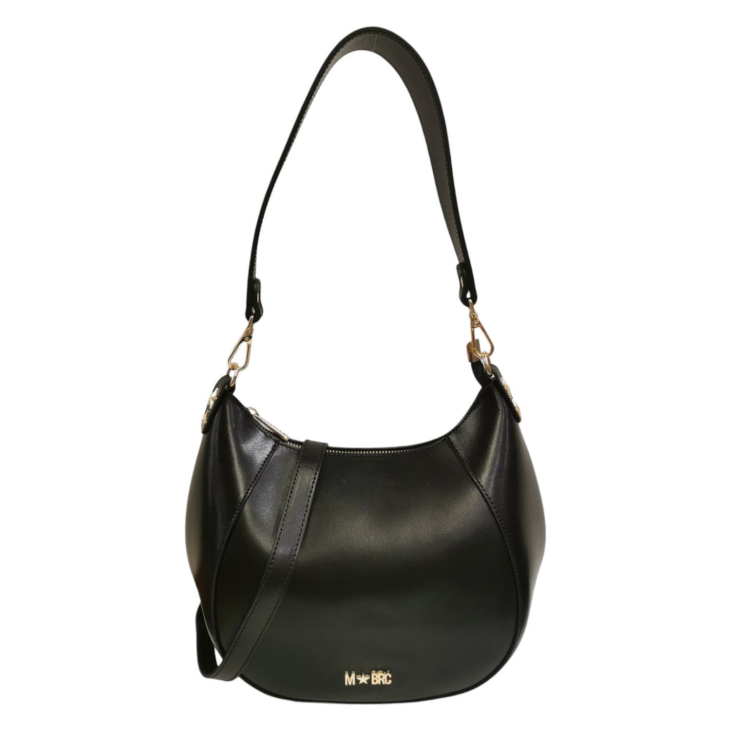 M Brc Borsa a Spalla Media Linea Curvy Donna in Pelle Nera Con Pochette e Chiusura con Cerniera