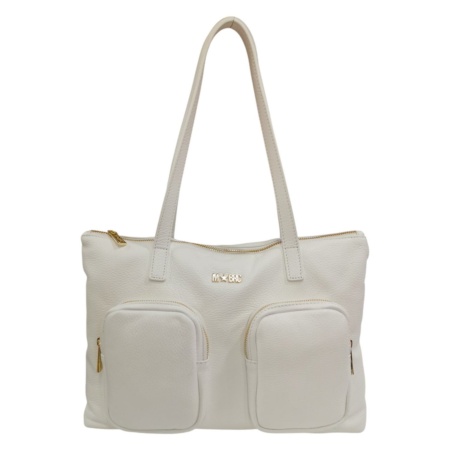 M Brc Shopping Bag Donna Linea Voyager in Pelle BIanca con Tasconi Frontali