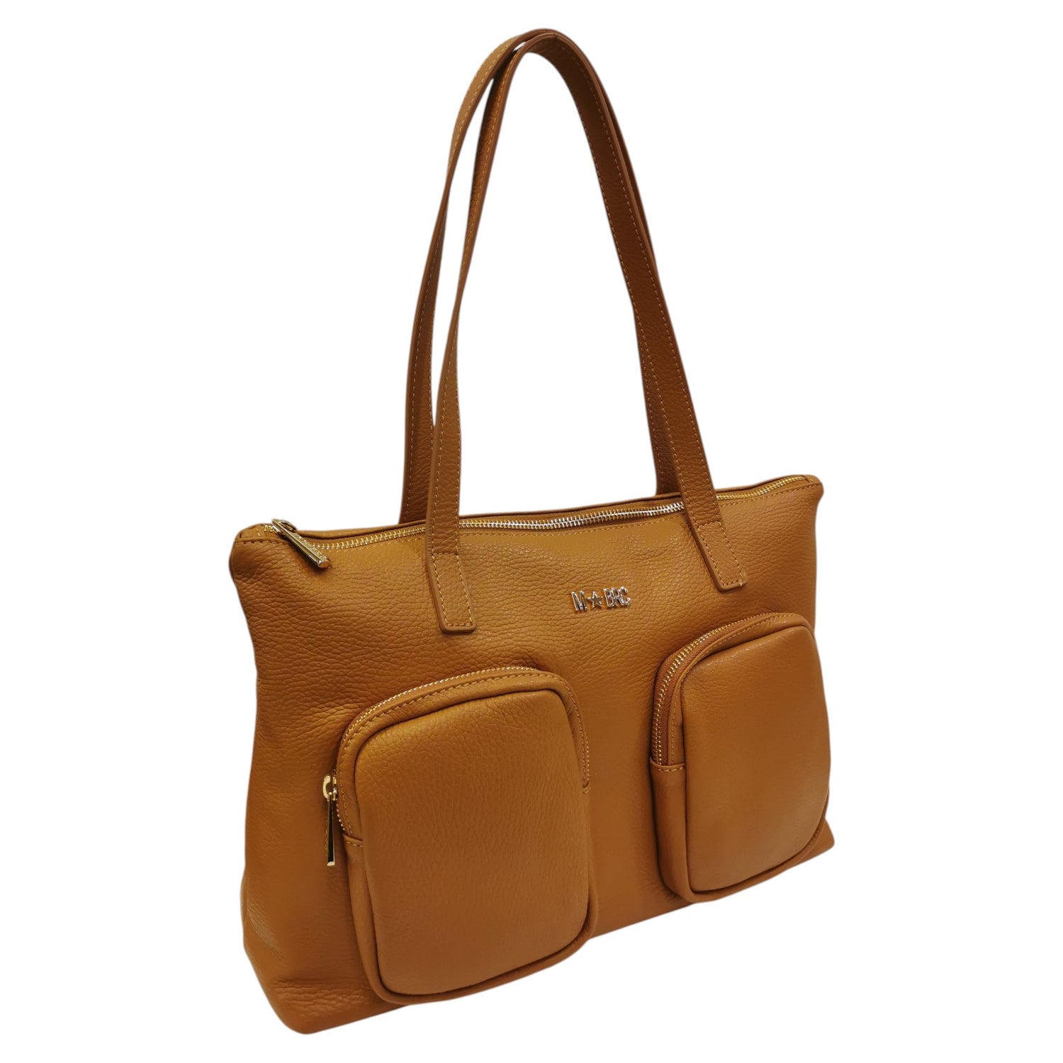 M Brc Shopping Bag Donna Linea Voyager in Pelle Cuoio con Tasconi Frontali