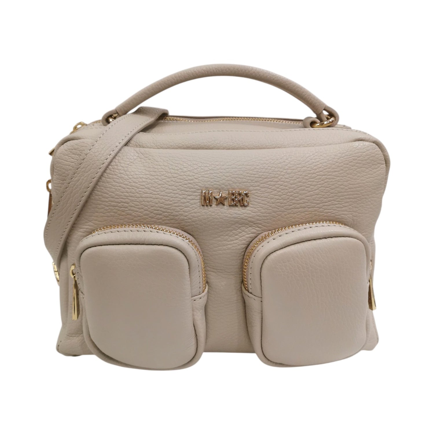 M Brc Borsa a Mano Donna in Pelle Avorio Linea Voyager con Tasconi Frontali e Tracolla